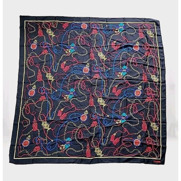 harvé benard Accessories - Harve Bernard Women Silk Square Neck Scarf Black Gold Nobility Print Handrolled